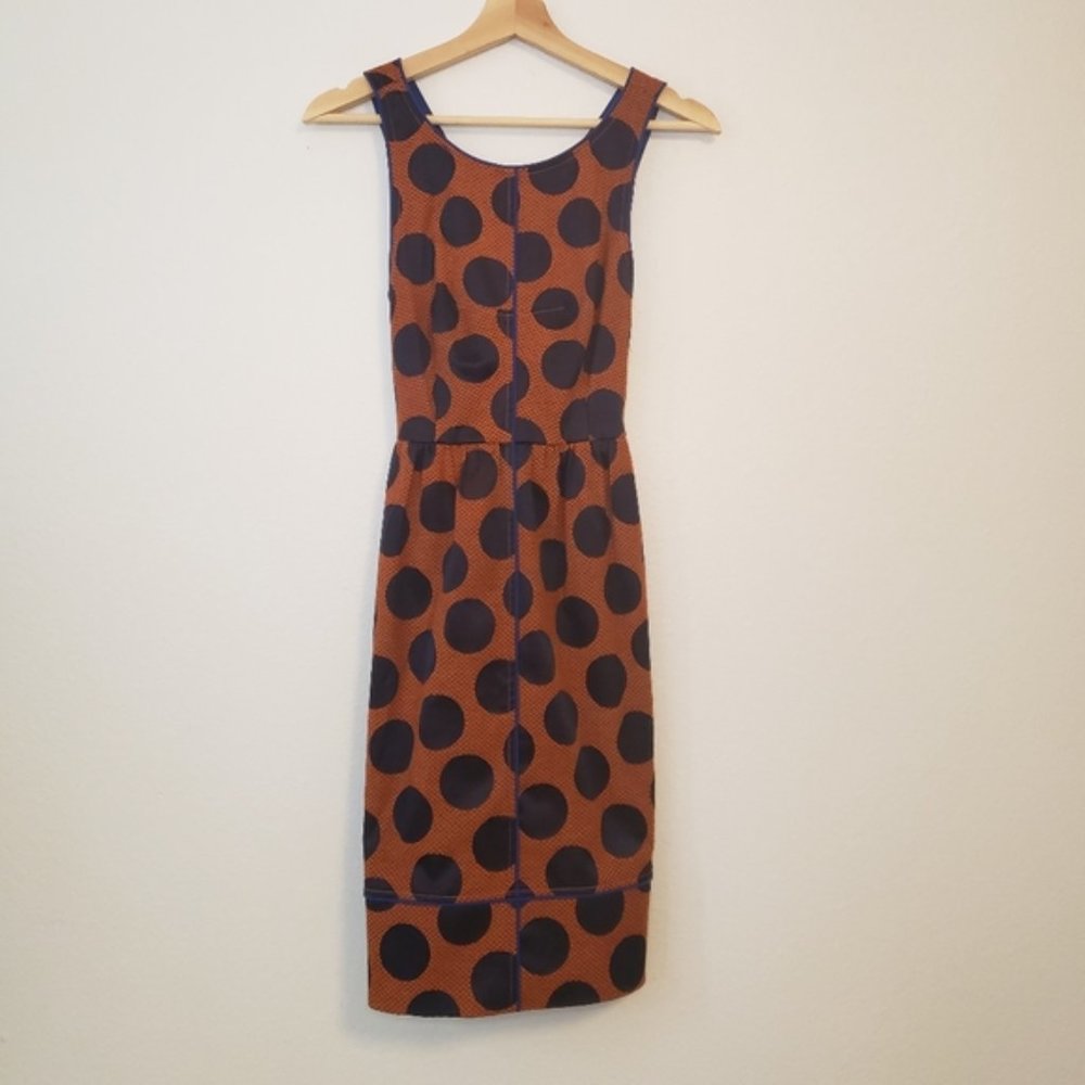 Anthropologie Size 0 Maeve Rokin Orange Blue Criss Cross Back Polka Dot Dress - Picture 7 of 10